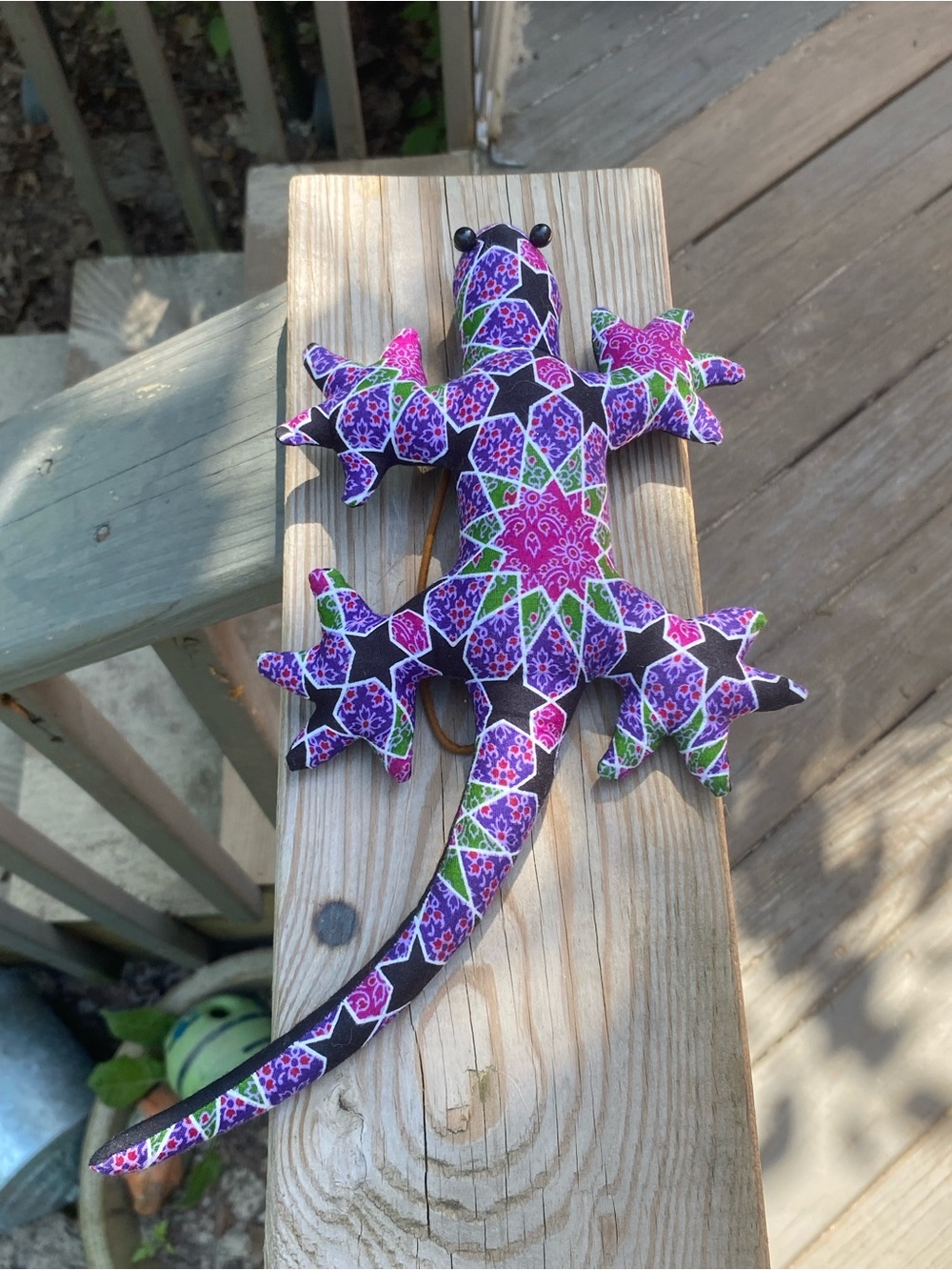 Colorful Fabric Stuffed Gecko Lizard Wall Art - Geometric Purple & Pink